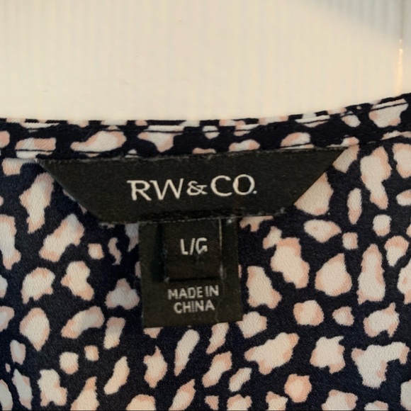RW&CO Navy Animal Print Wrap Fit & Flare Dress L - Picture 7 of 12